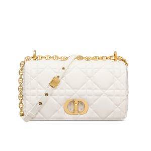 Medium Dior Caro Bag In Macrocannage Lambskin White