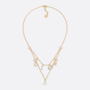 Diorevolution Necklace Metal with Resin Pearl, Crystals, DIOR Letters and Multi Charms Gold