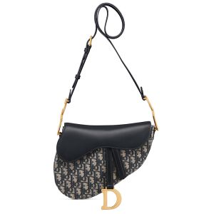 Medium Dior Soft Saddle Bag with Strap In Oblique Jacquard and Smooth Calfskin Blue