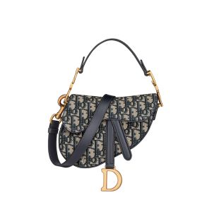 Mini Dior Saddle Bag with Strap In Oblique Jacquard Blue
