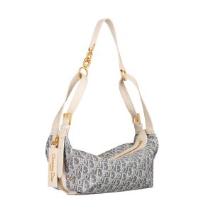 Small Dior D-Journey Bag In Oblique Chambray Raffia Blue