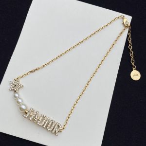 J'Adior Necklace Metal with Resin Pearls, J'Adior and Star Charms Embellished Crystals Gold