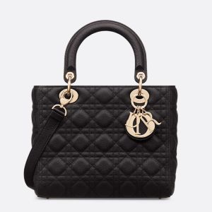 Medium Lady Dior Bag In Cannage Grained Calfskin Black
