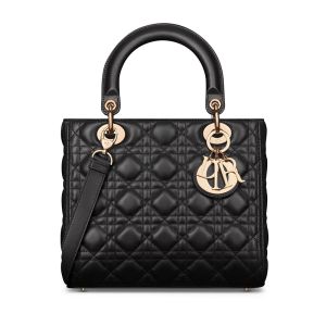 Medium Lady Dior Bag Cannage Lambskin Black/Gold