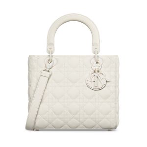 Medium Lady Dior Bag In Ultramatte Cannage Calfskin White