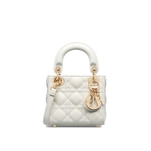 Micro Lady Dior Bag In Cannage Lambskin White