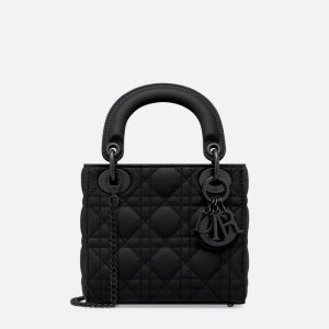 Mini Lady Dior Bag In Ultramatte Cannage Calfskin Black