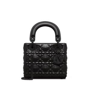 Mini Lady Dior Bag Ultramatte Cannage Calfskin with Diamond Motif Black