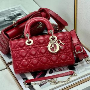 Medium Lady D-Joy Bag In Cannage Lambskin Red