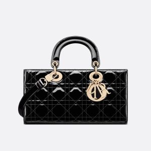 Medium Lady D-Joy Bag In Patent Cannage Calfskin Black