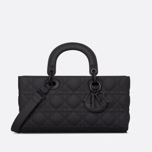 Medium Lady D-Joy Bag In Ultramatte Cannage Calfskin Black