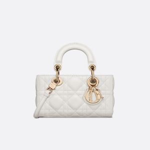 Micro Lady D-Joy Bag In Cannage Lambskin White