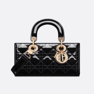 Small Lady D-Joy Bag In Patent Cannage Calfskin Black