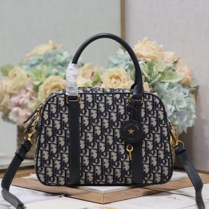 Large Dior D-Vibe Bowling Bag In Oblique Motif Canvas Blue