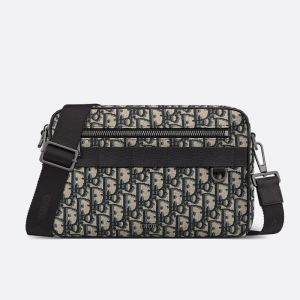 Maxi Dior Safari Bag with Strap In Oblique Motif Canvas Blue