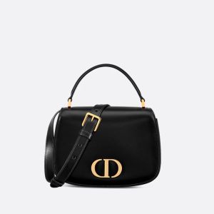 Medium Dior 30 Montaigne Avenue Top Handle Bag In Ribbed Calfskin Black