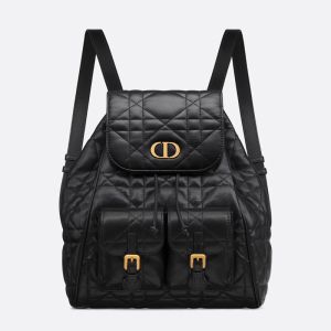 Medium Dior Caro Backpack In Macrocannage Lambskin Black