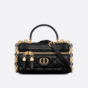 Mini Dior Caro Vanity Case In Macrocannage Lambskin Black