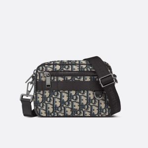 Mini Dior Safari Bag with Strap In Oblique Motif Canvas Blue