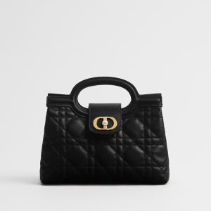 Mini Dior Jolie Top Handle Bag In Cannage Lambskin Black