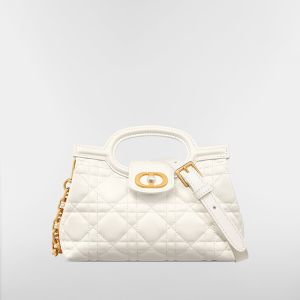 Mini Dior Jolie Top Handle Bag In Cannage Lambskin White