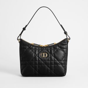 Mini Miss Caro Diorling Bag with Chain In Macrocannage Lambskin Black