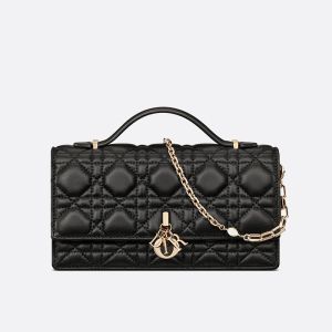Mini Miss Dior Top Handle Bag In Cannage Lambskin Black