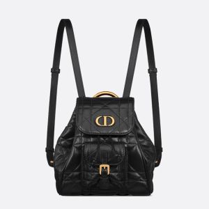 Small Dior Caro Backpack In Macrocannage Lambskin Black