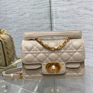 Small Dior Jolie Top Handle Bag In Cannage Calfskin Apricot