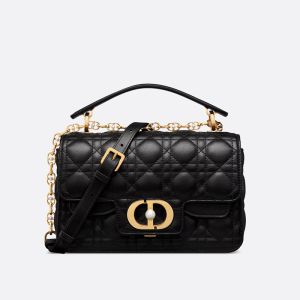 Small Dior Jolie Top Handle Bag In Cannage Calfskin Black