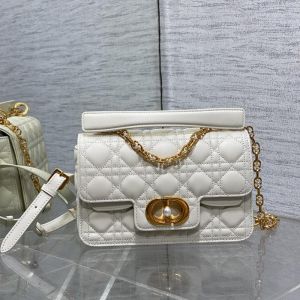 Small Dior Jolie Top Handle Bag In Cannage Calfskin White