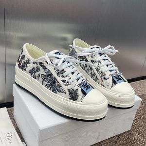 Walk'n'Dior Platform Sneakers Unisex Cotton Embroidered with Cabinet de Curiosites Motif White