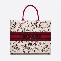 Dior Book Tote in Dioramour Graffiti Embroidery White