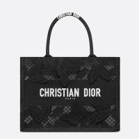 Dior Book Tote In D-Lace Butterfly Macrame Embroidery Black