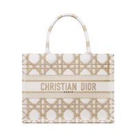 Dior Book Tote In Macrocannage Embroidery White/Gold