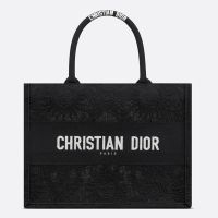 Dior Book Tote In Toile De Jouy Soleil Macrame Embroidery Black