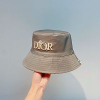Dior Reversible Bucket Hat Safety Pin Logo Houndstooth Motif Cotton Grey
