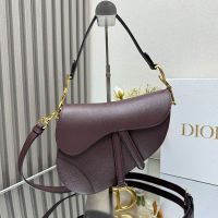 Dior Saddle Bag with Strap in Grained Calfskin Burgundy