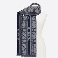 Dior Scarf Cannage Motif Cashmere and Virgin Wool Navy Blue