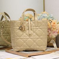 Dior Toujours Vertical Tote Bag In Macrocannage Calfskin Apricot