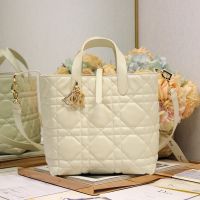 Dior Toujours Vertical Tote Bag In Macrocannage Calfskin White