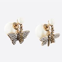 Dior Tribales Earrings In Antique Metal with Resin Pearls, J'Adior Signatures, Butterfly and Dragonfly Charms Embellished Crystals Gold