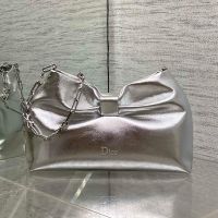 Small Dior Bow Bag In Lambskin Silver