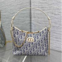 Mini Dior 30 Montaigne Diorling Bag with Chain In Oblique Chambray Raffia Blue