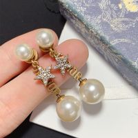 J'Adior Earrings Antique Metal with Resin Pearls And Star charms Embellished Crystals Gold
