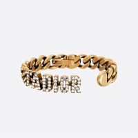 J'Adior Cuff Bracelet Antique Metal with White Crystals Gold
