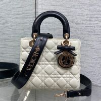 Small Lady Dior My ABCDior Bag with Detachable Bow in Cannage Lambskin White/Black