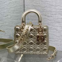 Small Lady Dior My ABCDior Bag In Cannage Lambskin Gold