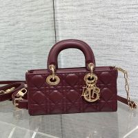 Small Lady D-Joy Bag In Cannage Lambskin Burgundy