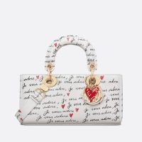 Small Lady D-Joy Bag in Dioramour Je Vous Adore Embroidery Calfskin White